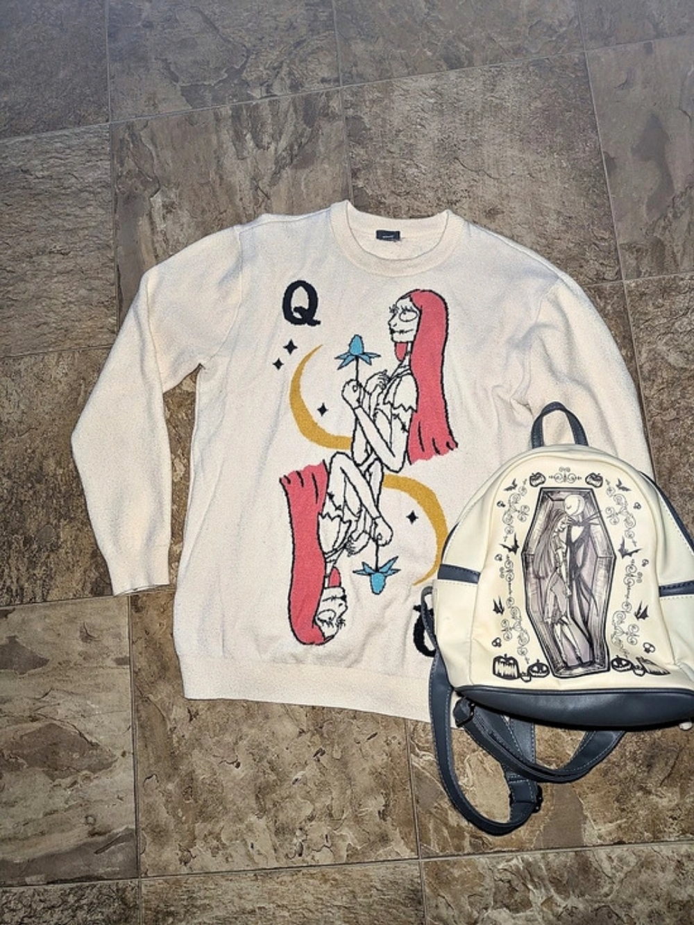Disney The Nightmare Before Christmas Sally Playing Card Crewneck And Mini Back